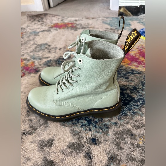 Dr Doc Marten Sage Green Pascal 1460 Virginia Leather Lace Up Combat Boots Sz 7 - Picture 3 of 7